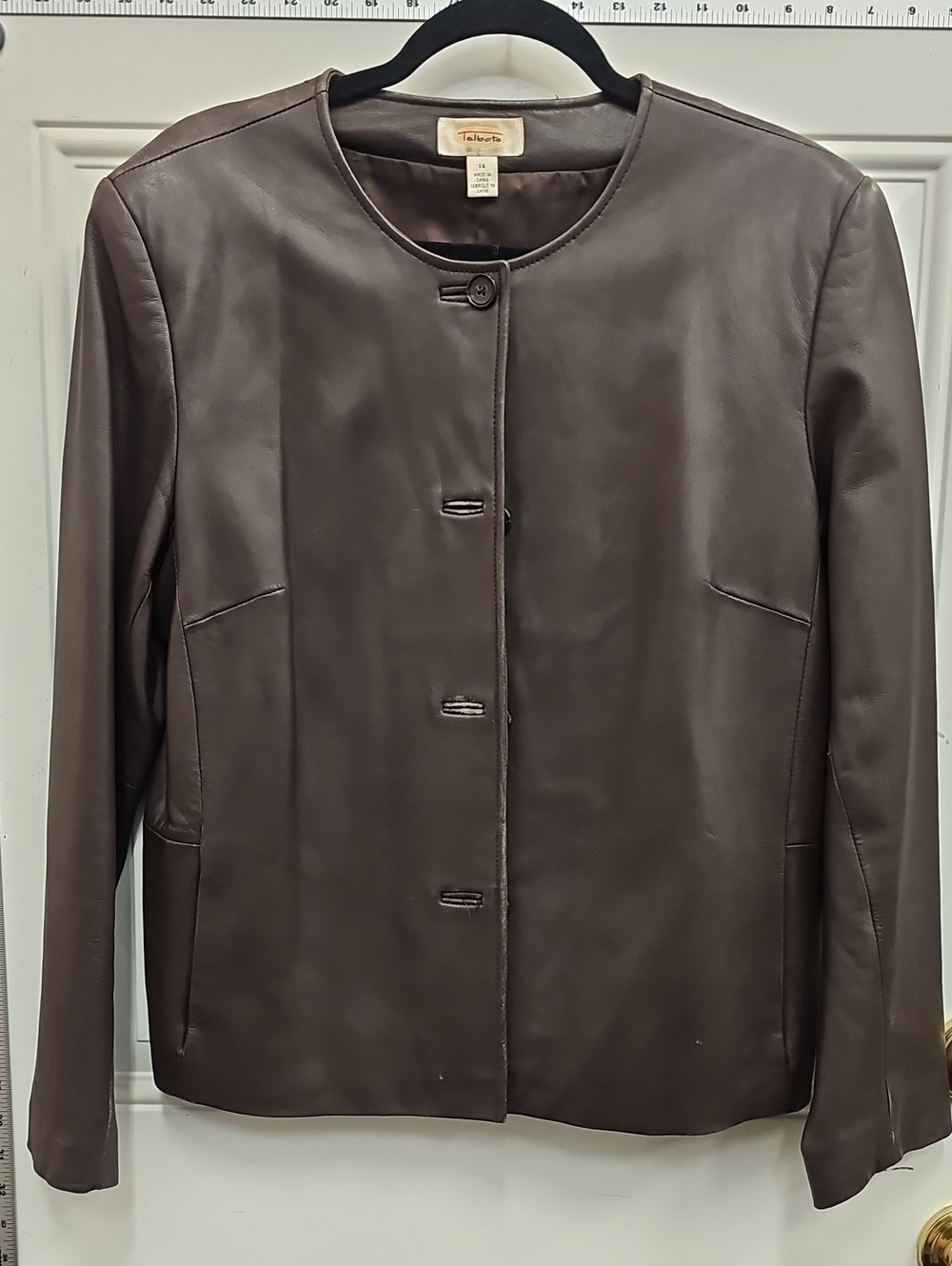 Talbots Dark Brown Leather Button-Front Jacket